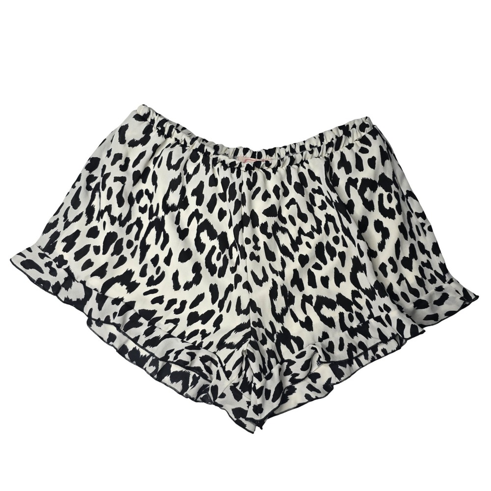 Leopard Print Shorts Womens M Ruffle Hem Boho Coquette Black White Festival NWT